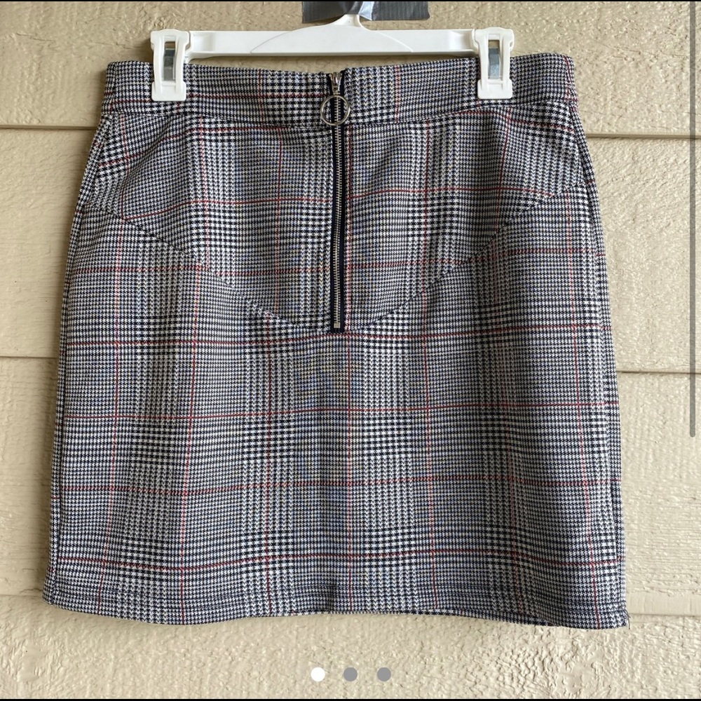 Zip Up Plaid Straight Skirt